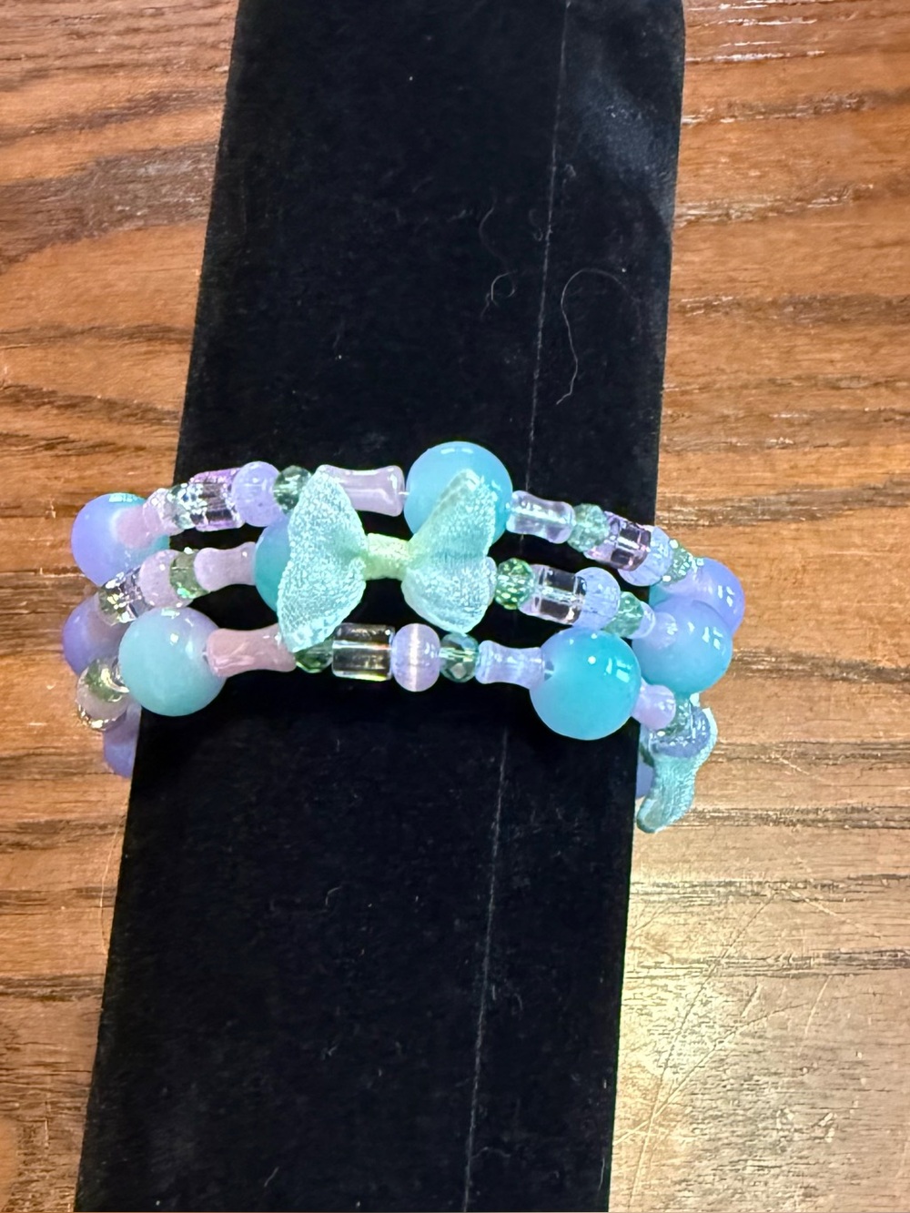 Pastel Blue-Green Beaded  Wrap Bracelet